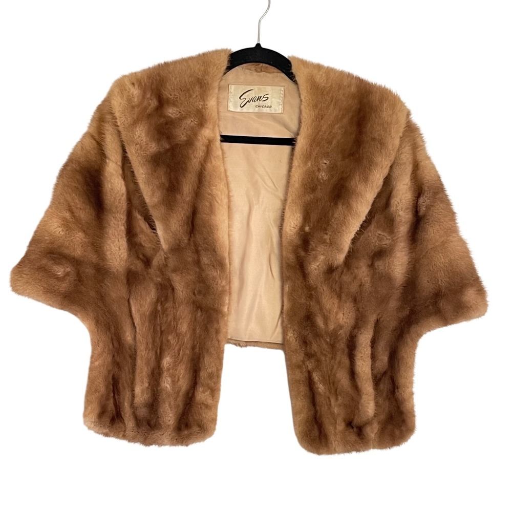 Evans Chicago Vintage Real Fur Stole Wrap‎ Cape Honey Brown Autumn Haze Shawl